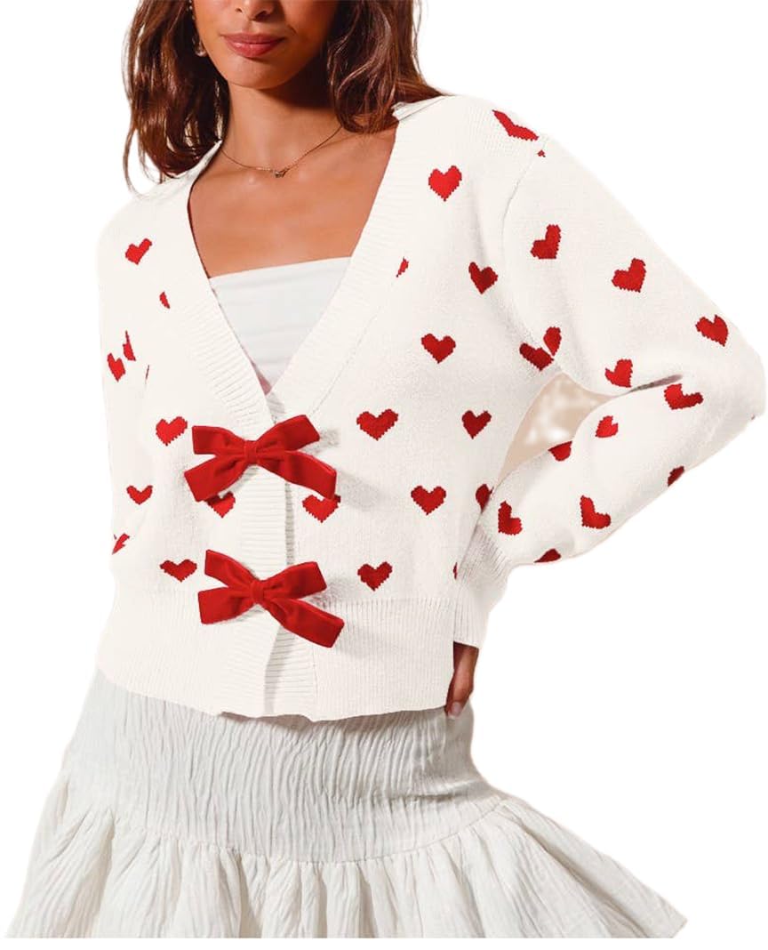 Women Y2k Button Up Sweater Heart Long Sleeve Cardigan Cute Lightweight Striped Knit Cardigan Teen Girls Streetwear