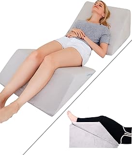 Foam Bed Wedge Pillow Set - Reading Pillow & Back Support Wedge Pillow for Sleeping - 2 Separated Sit Up Pillows for Bed - Angled Bed Pillow, Triangle Pillow for Back and Legs Support Gray