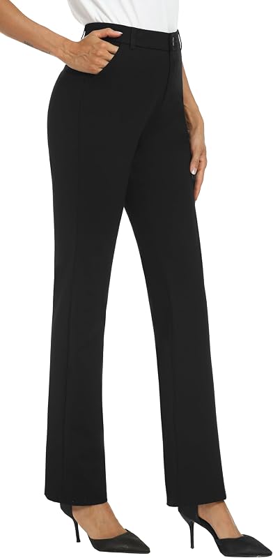iChosy Women's Stretch Straight Leg Dress Work Pants Business Casual Slacks | Office Trousers, Elastic Waistband, Functional Pockets, Breathable Lightweight Fabric, Belt Loops, Multiple Inseam Lengths