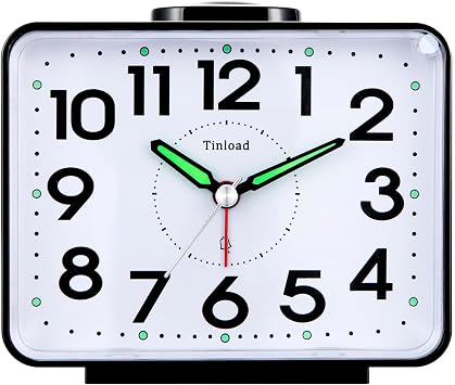 Tinload 4.2" Loud Bell Alarm Clock for Heavy Sleepers Adults, Silent No Ticking, Snooze, Lighted on Demand, Battery Operated Alarm Clocks for Bedrooms Black