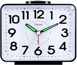 Tinload Analog Seniorenwecker mit Nachtlicht, 4 Zoll großes Zifferblatt, Tischuhr mit Schlummerfunktion, laut, ansteigendem 3-stufigem Glockenton, Batteriebetrieben