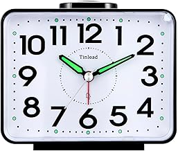 Analogue Senior Alarm Clock with Night Light, 4 Inch Large Dial, Table Clock with Snooze Function, Loud, Rising 3-Level Bell Tone, Battery Operated