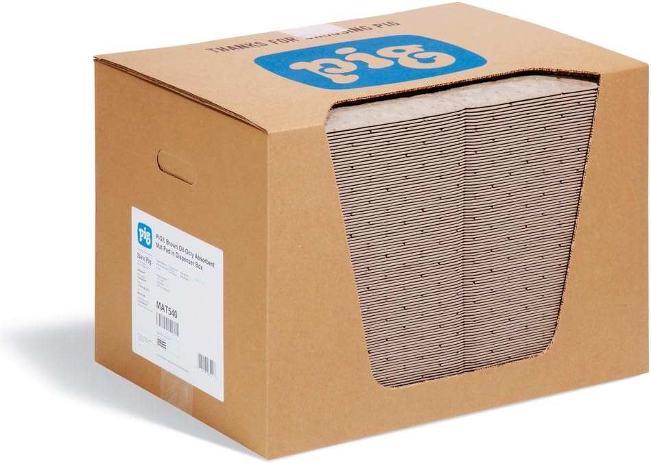 New Pig MAT540 PIG Oil Mat, 83.6 L Absorbency, 51 cm Length x 38 cm Width, 100 Pad/Box, Brown (Pack of 100)