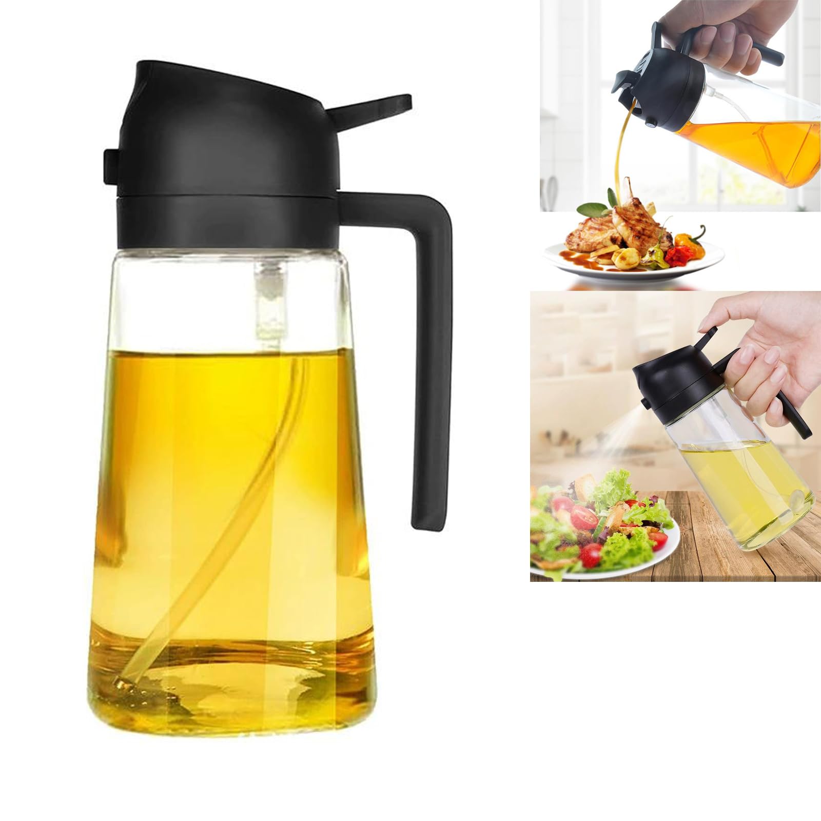 Spruzzatore Olio 2 In 1 Da 470 ML Per Cucina - Per Friggitrice Ad Aria, Insalata, BBQ