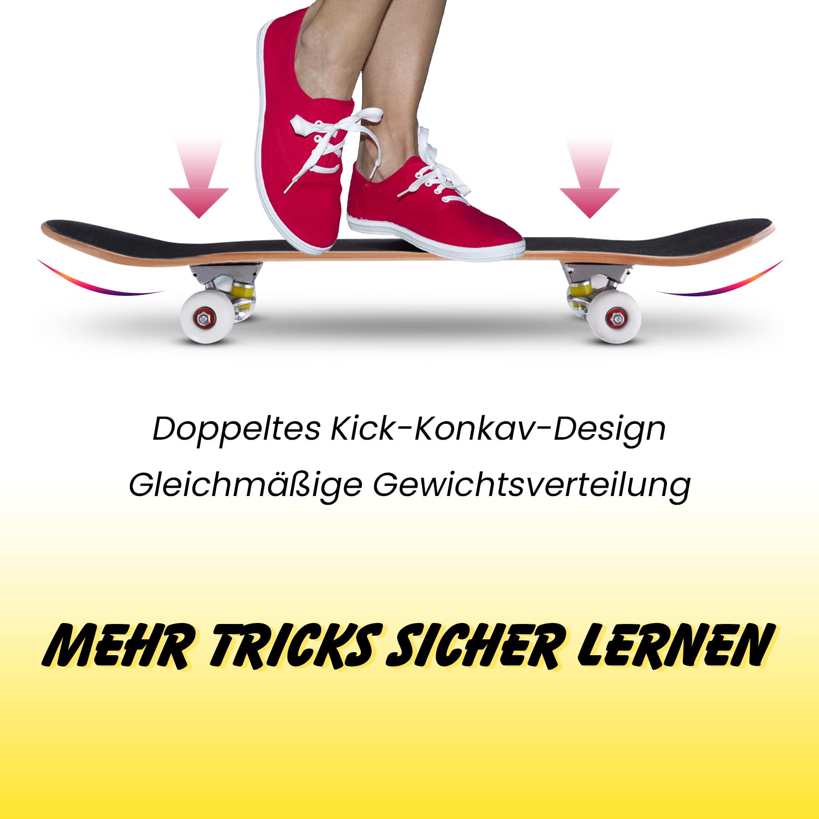 COSTWAY 80 x 20 cm Skateboard für Anfänger, Komplette Cruiser mit ABEC-7 Kugellager, 7-Lagiger Longboard Ahornholz