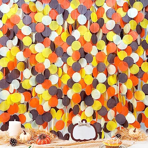 Image of 205Ft Fall Party Decorations Big Circle Dots Backdrop Garland Orange Brown Yellow Beige Tissue Paper Polka Dot Hanging Streamers for Birthday Wedding Fall Autumn Thanksgiving Harvest Party Supplies