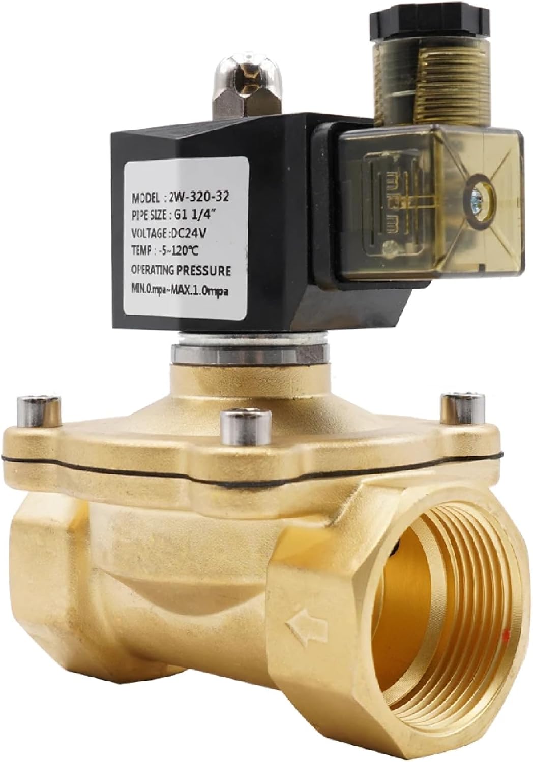 Brass Electric Solenoid Valve, Normally Closed, 1-1/4 Inch, DC24V, for Water Oil Air, IP65, 0~1.0 MPa (3/8" DC 12V NBR)