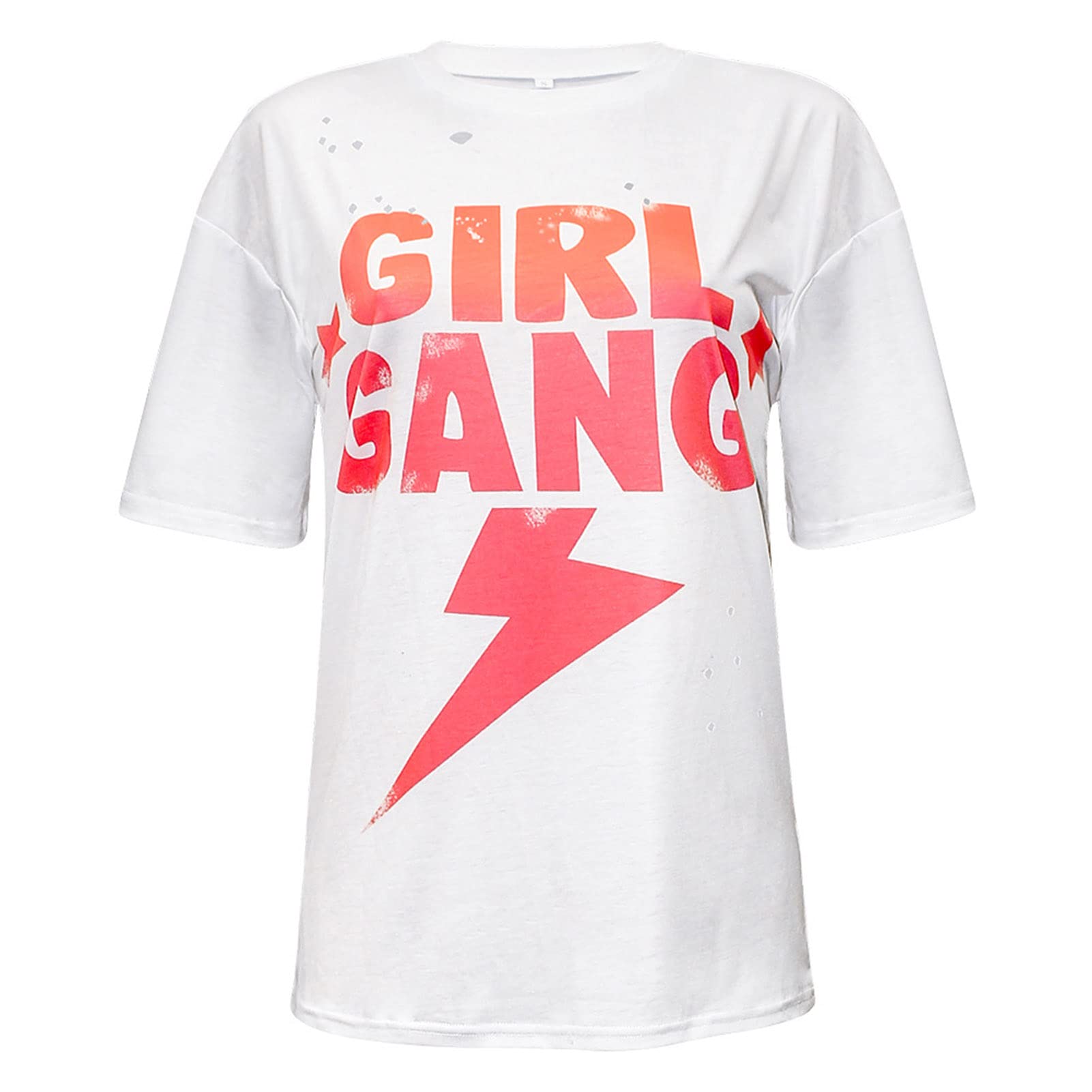 WANGTAOWomens Ripped Tee T- Shirt, Girl Gang T-Shirt Summer Short Sleeve Shirt Fashion Loose Shirts Top