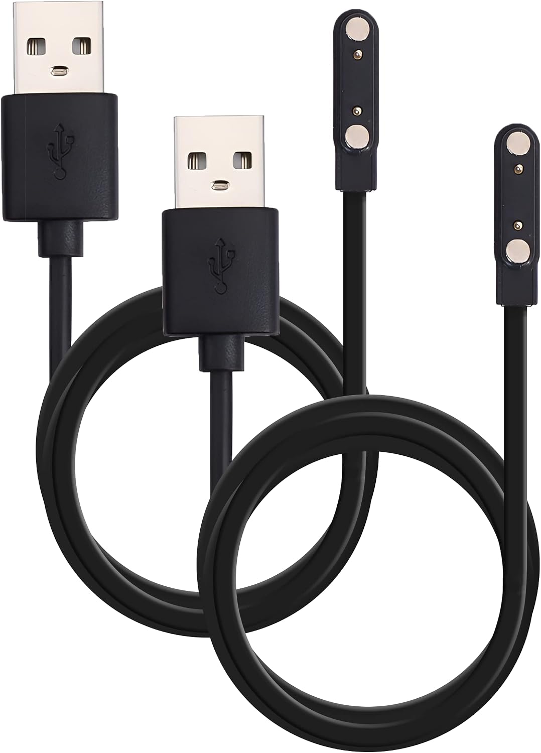Charging USB Cable (2 Pin Magnetic) for Smart Watch Bluetooth Devices Black (Size- 7.62 mm– 2 Pack)
