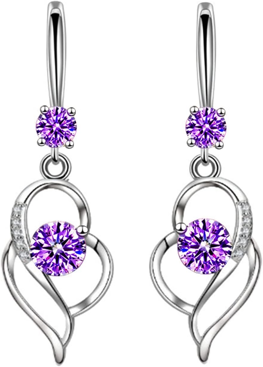 925 Sterling Silver Dangle Earrings for Women Nickel Free Hypoallergenic Earrings for Women Trendy Fashion Heart Dangle Drop Sparkly Crystal Earrings for Women
