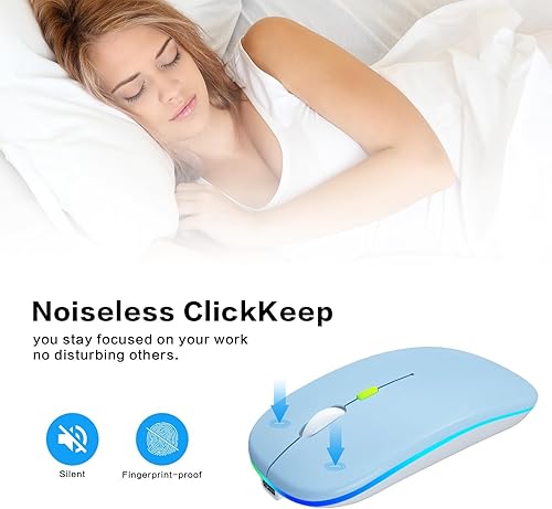 Miniatura 6 de Ratón inalámbrico Bluetooth recargable para laptop con uso LED portátil (BT5.2 y USB 2.4G) Conexión de modo dual Ratón silencioso delgado para