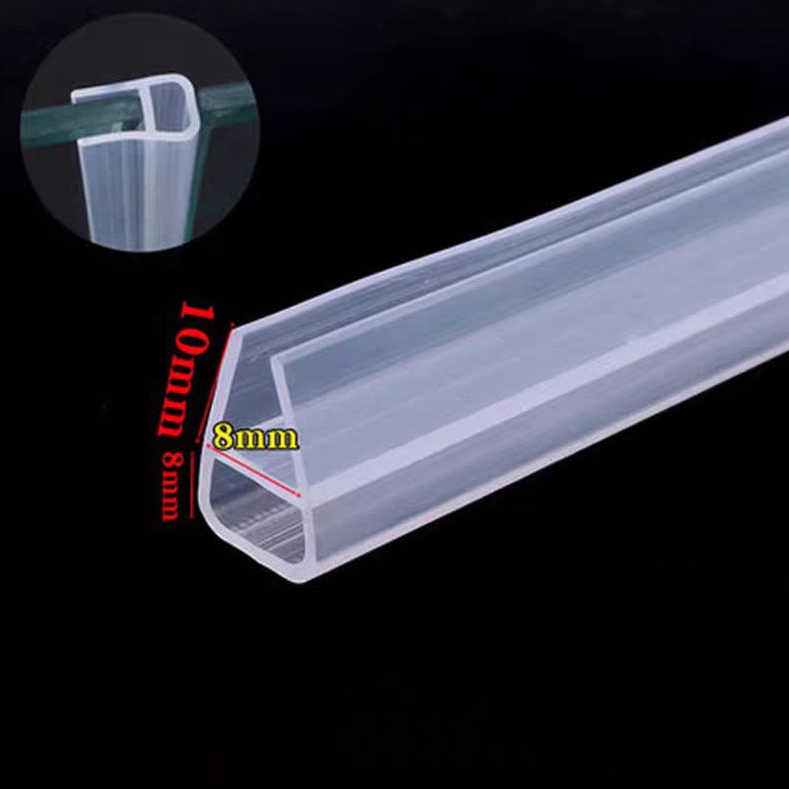 Barra de goteo suave sin marco, para puerta de ducha, tira de sellado de silicona para puerta de ducha, sello de silicona resistente a la intemperie para vidrio (tipo U, 8 mm)