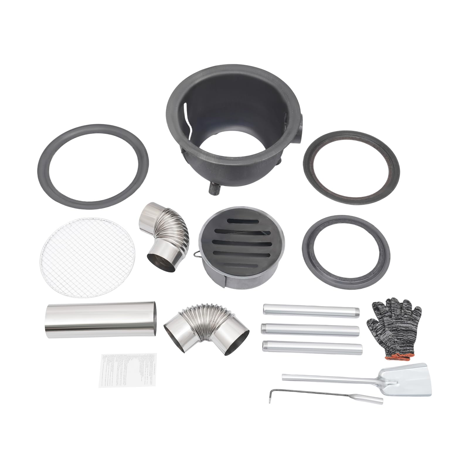 Estufa de leña portátil con 3/4 anillos de cocción y caja de cenizas. Patas desmontables. Estufa de chapa de acero resistente con ventilación y chimenea. Estufa de leña para camping, picnic y cocina