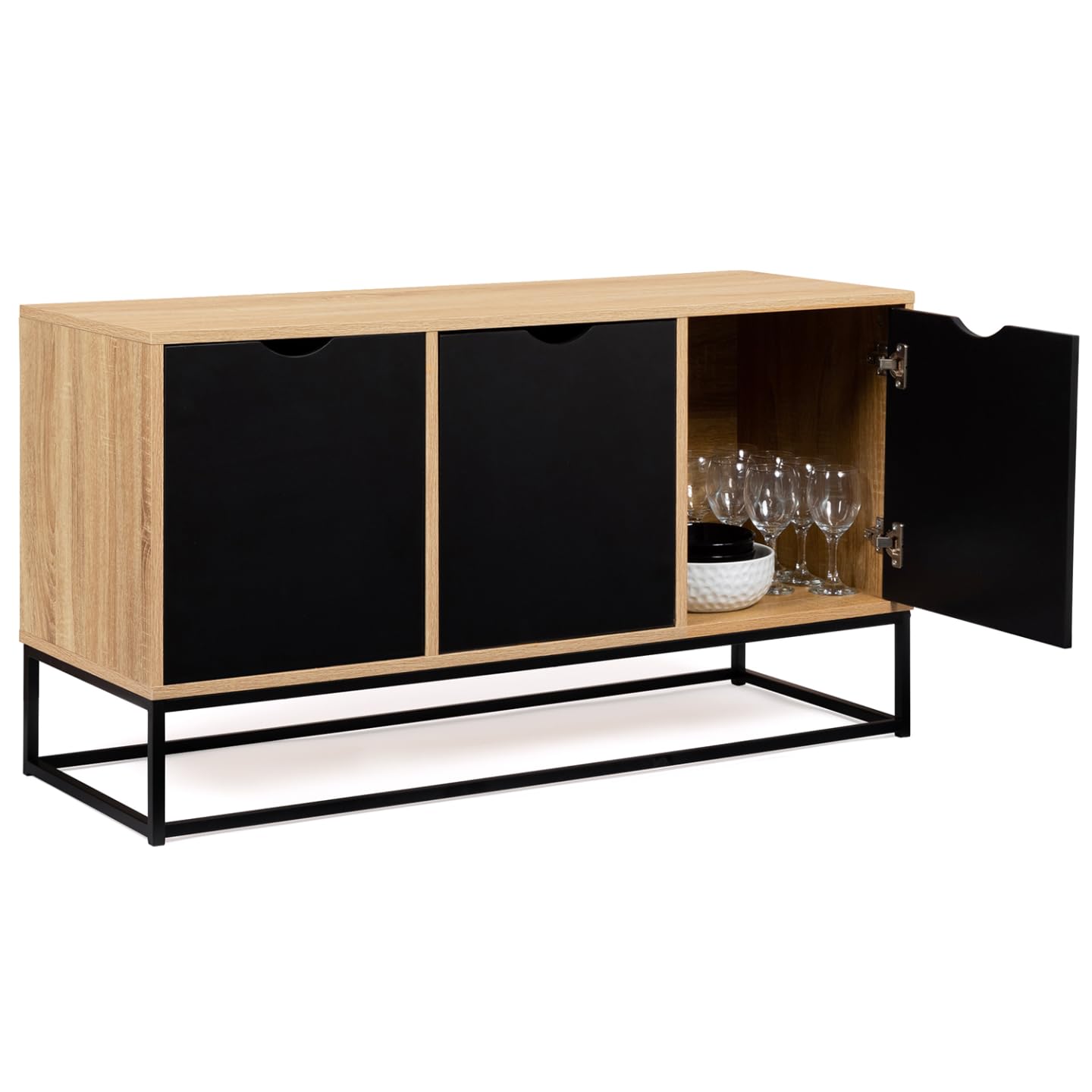 IDMarket Boston Design Industrial - Aparador bajo (3 Puertas Negras, 113 cm), Color Negro