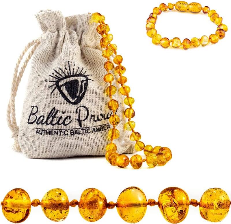 Baltic ProudAmber Necklace and Bracelet Gift Set (Unisex Honey 12.5 Inches/5.5 Inches) - Certified Premium Quality Raw Baltic Sea Amber, 2 Piece Set, Amber, Amber