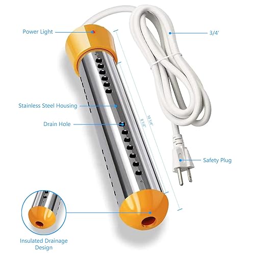 Miniatura 5 de Calentador de agua de inmersión, con cubierta de acero inoxidable 304, control inteligente de temperatura y termómetro digital LCD, calentador de