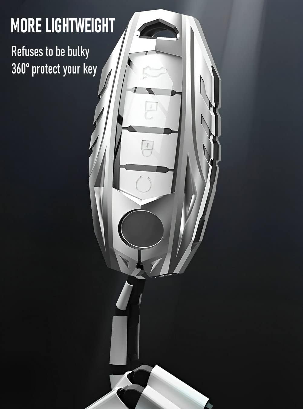 for Nissan Key Fob Cover Smart Key Case Holder Protector Compatible for Titan Pathfinder Frontier Rogue Altima Kicks Murano Armada Maxima (JNS-Silver) - Image 6