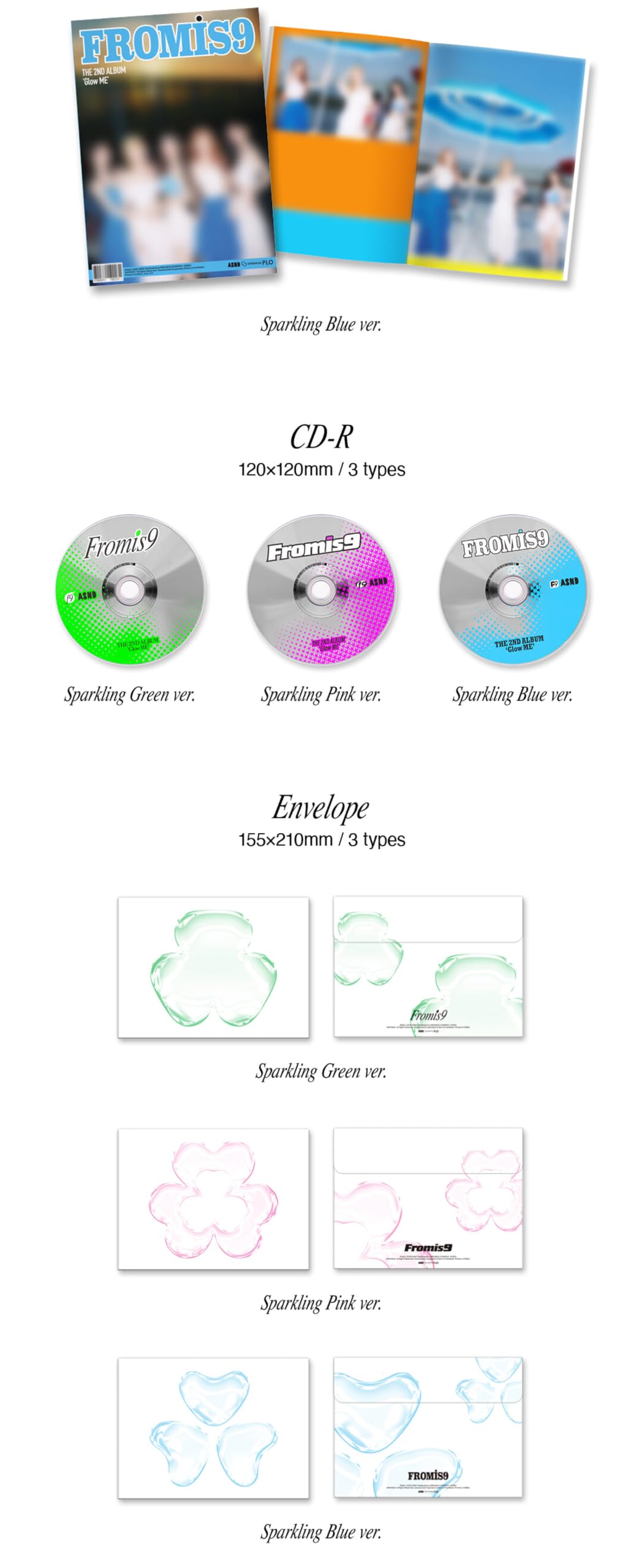 Set scintillante: verde, rosa e blu, Fromis_9 Glow ME 2° album