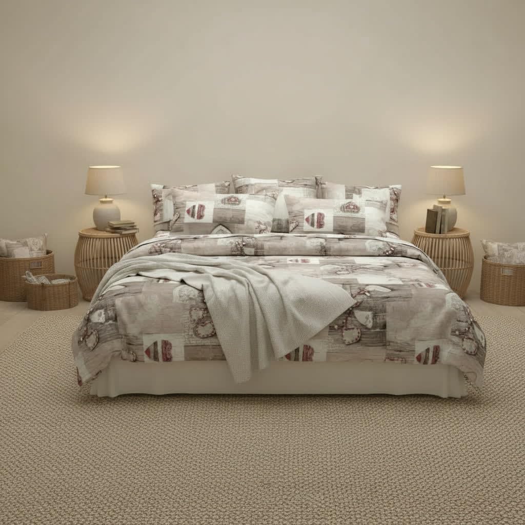 Diadema Completo Lenzuola Matrimoniali in Misto Cotone – Set Letto con Lenzuolo Sopra, Lenzuolo con Angoli e 2 Federe – Fantasia Cuori Shabby Chic Romantica, Morbido e Resistente (Cuori Rossi)