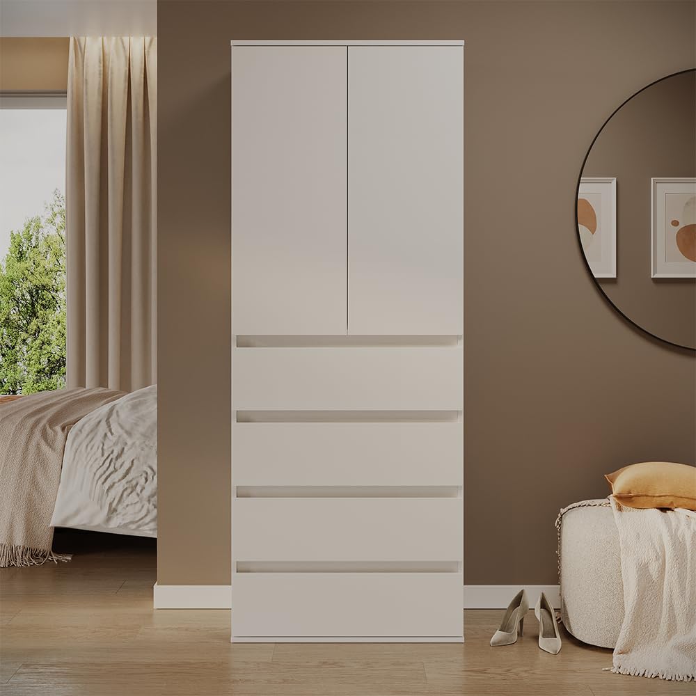 Vicco Armario Claus, Blanco, 74 x 191.5 cm con 4 cajones, para Guardar Ropa y Textiles