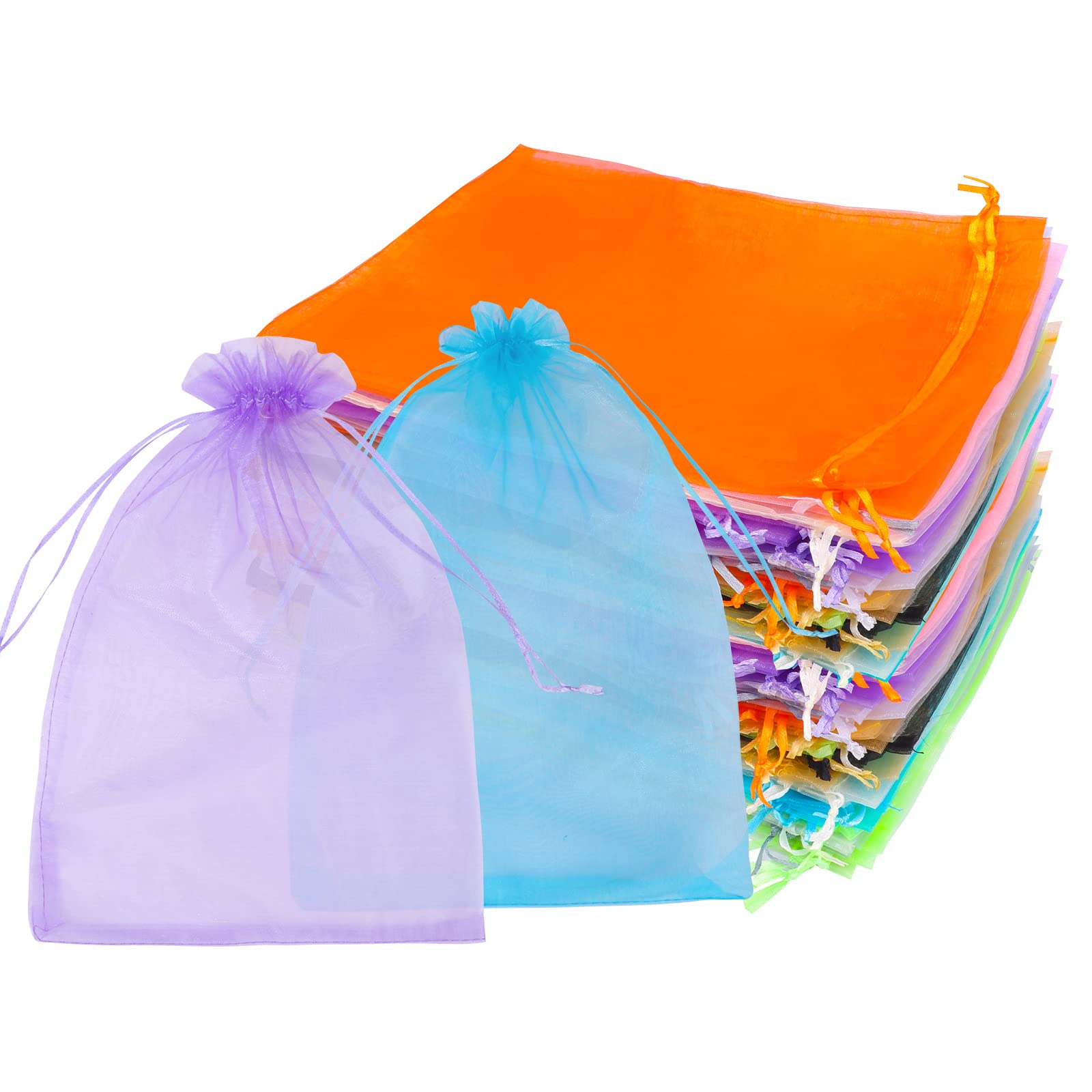 Zwish 100 Pack 8x12 Inches Organza Gift Bags 10 Mixed Solid Colors for Candy Chocolate Party Christmas Wedding Favor Gift