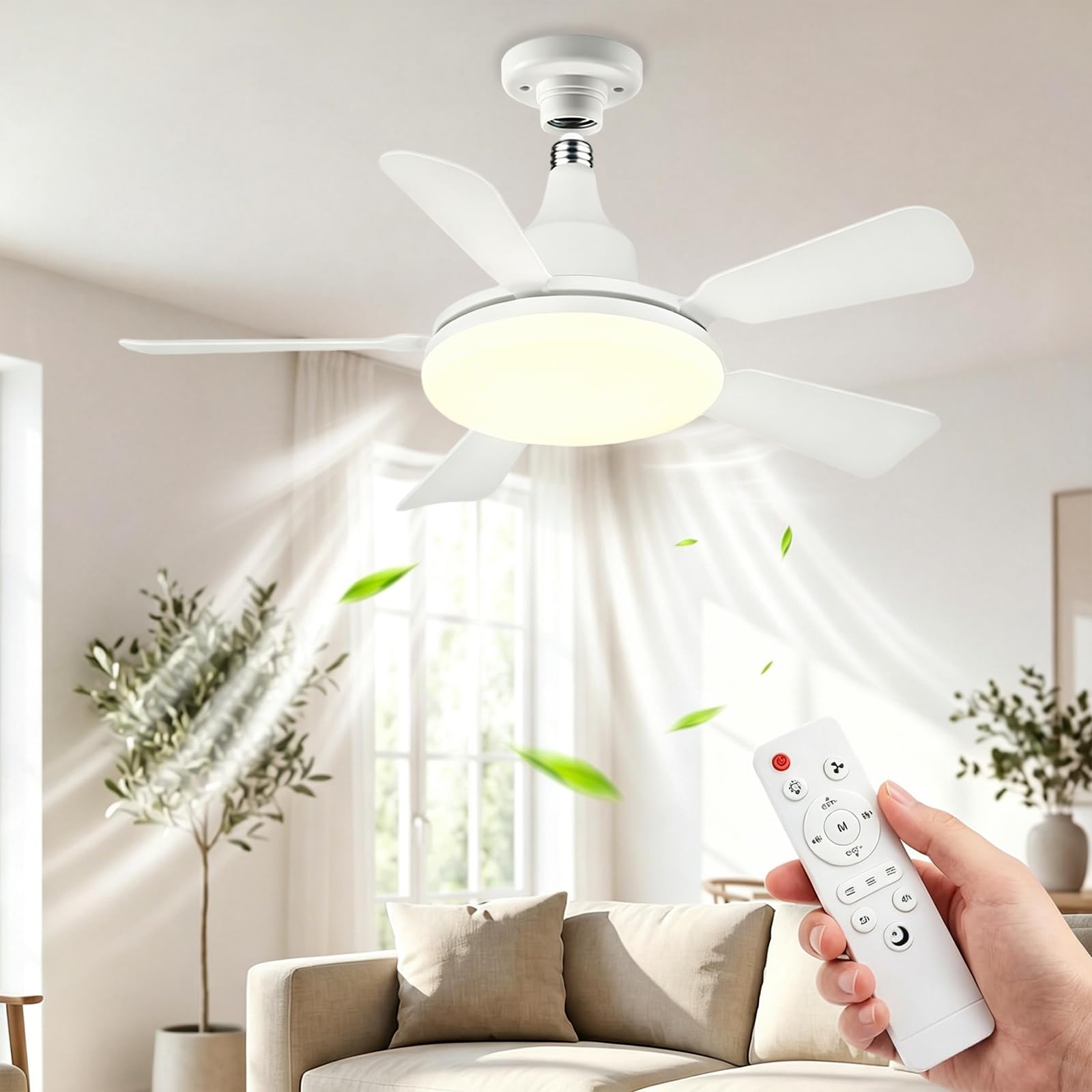 60cm Ceiling Fan with Light and Remote Control, E27 Screw-in Ceiling Fan Light, Dimmable 3000K-6500K, 3 Colour Modes, 3 Speeds & 2/4 Timer, LED Ceiling Fan for Bedroom Kitchen Living Room (24in)