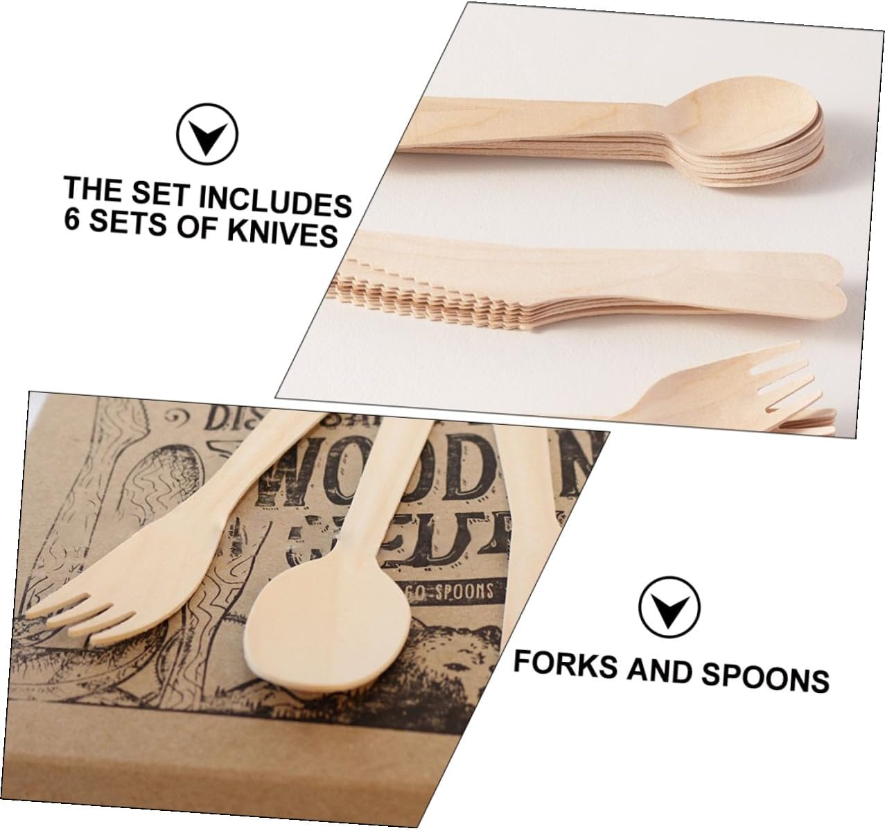 UPKOCH Disposable Wooden Cutlery Set 12 Pieces, Party Supply Cutlery with Forks, Knives, Spoons, Eco-friendly Wooden Tableware for Birthday and Outdoor Events