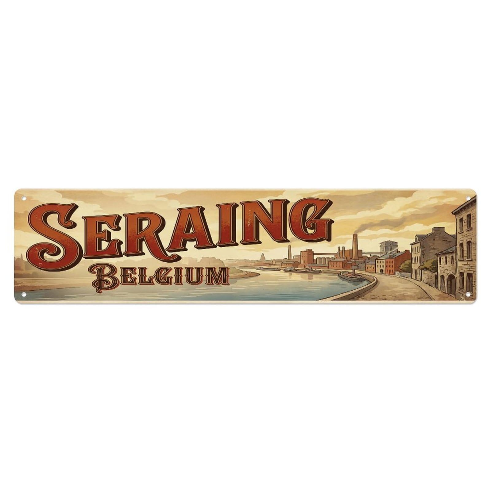 Metal Tin Sign Vintage Travel Belgium Seraing