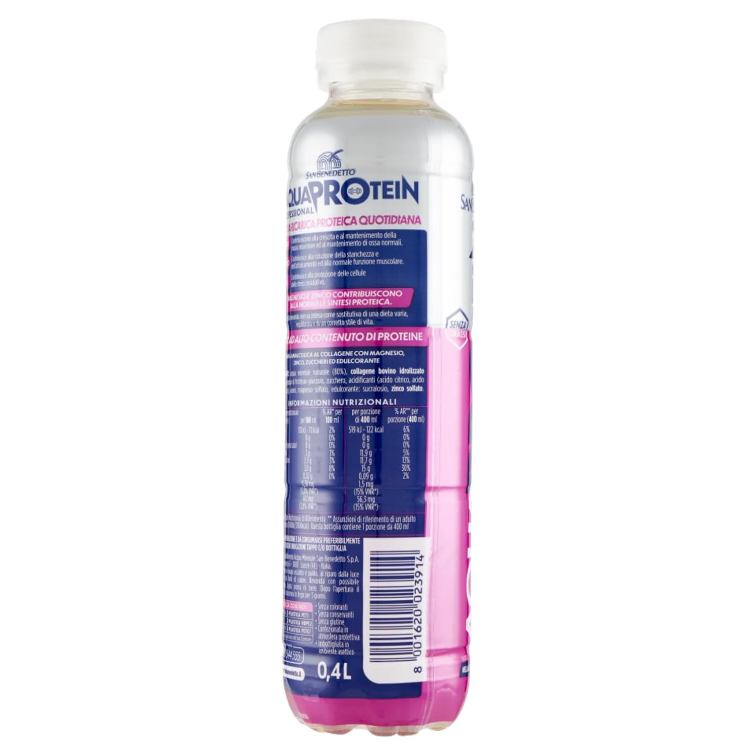 San Benedetto Acqua Protein Bevanda Proteica Mela Lemongrass 400ml - 12 Bottiglie