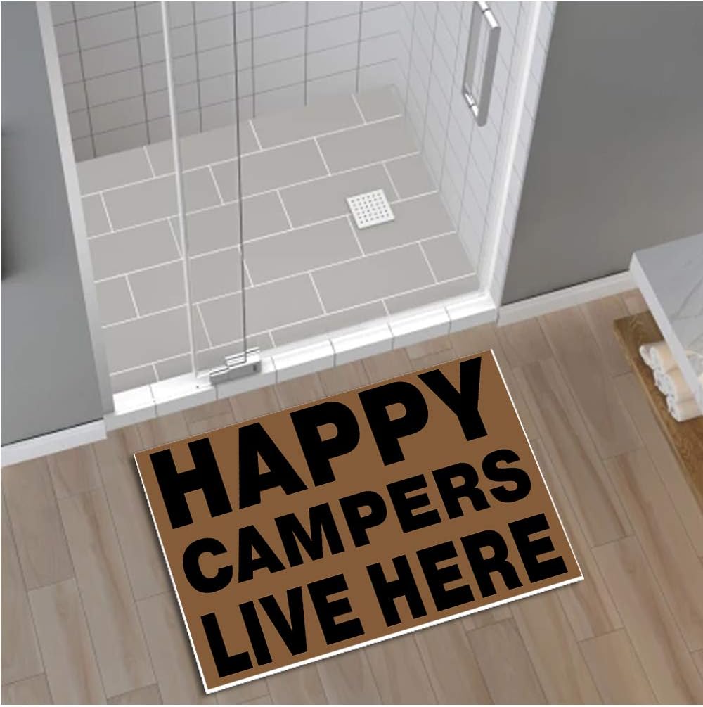 Jackey&Smith Doormat Campers Happy Live Here Door Mat Welcome Mat Entrance Floor Mat Rug Non Slip Balcony Mat Felt Fabric 23.6-Inch by 15.7-Inch