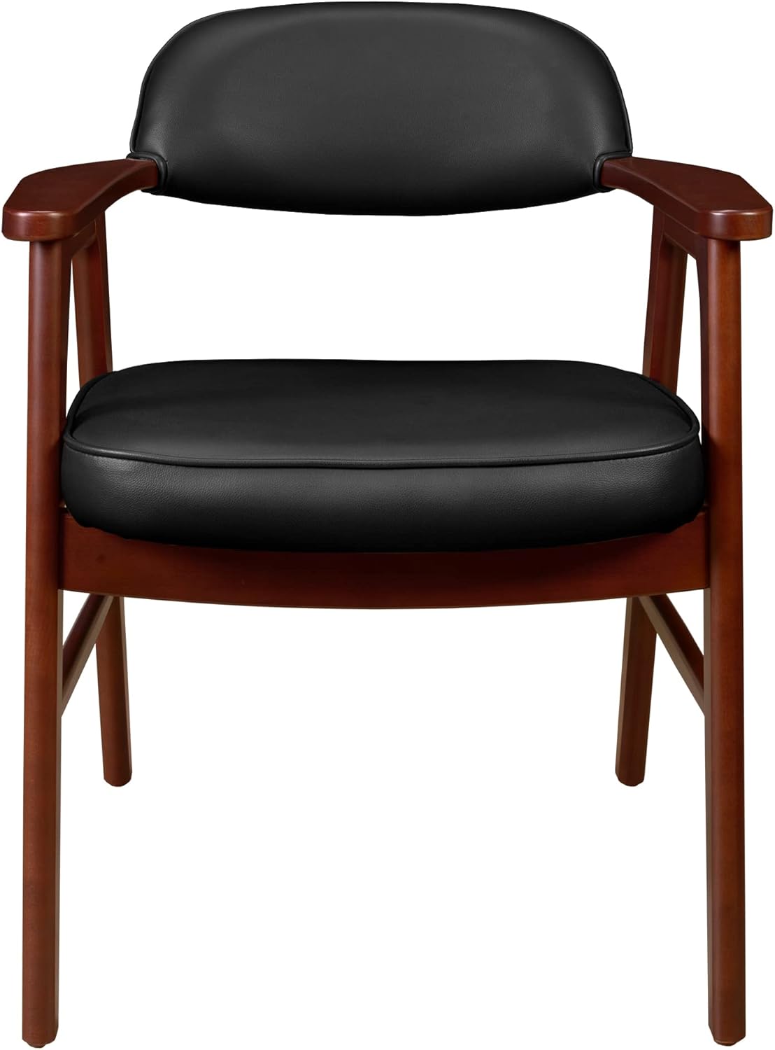 Regency 476 Mid-Century Modern Accent Chair – Mahogany Beech Wood Frame & Black Vinyl Upholstery, Stylish Retro Lounge Chair for Living Rooms, Offices, Waiting Areas & Reception Spaces