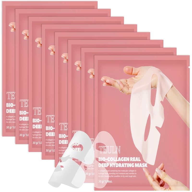 PDRN Collagen Face Mask，Bio-Collagen Real Deep Mask,8 Pack Hydrating Overnight Hydrogel Mask, Pore Minimizing, Elasticity Improvement