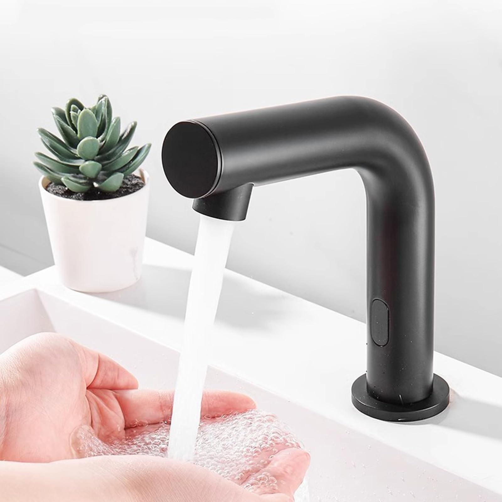 XJTNLB Robinet Sans Contact Noir Mitigeur Lavabo Salle de Bain Robinet Infrarouge Eau Froide Lave Main
