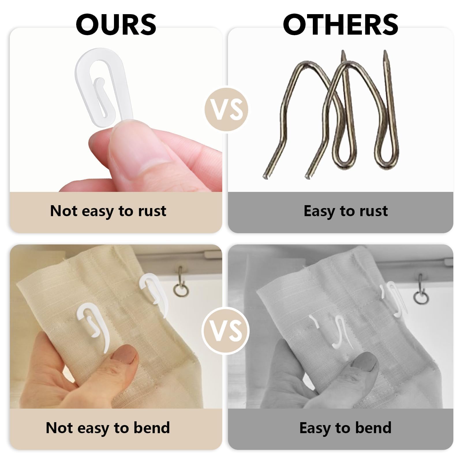 100 Ganci Per Tende In Plastica Bianca - 28x12 Mm, Rinforzati, Per Tendaggi, Doccia, Roulotte - Foto 7