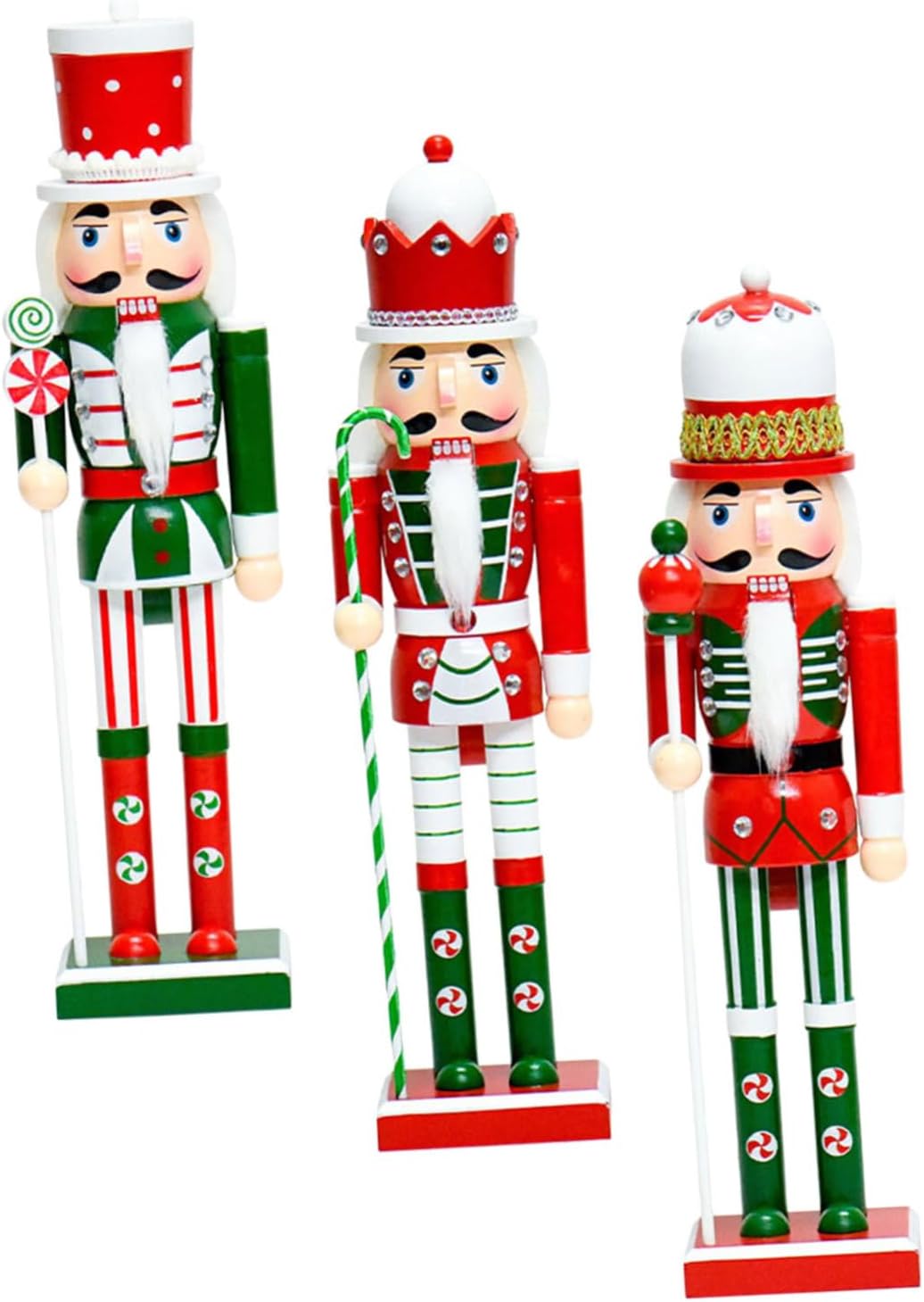 3個クリスマス ナッツクラッカー 木製兵士フィギュア キャンディシリーズ ケーキトッパー 誕生日パーティー用テーブル飾り ホリデー