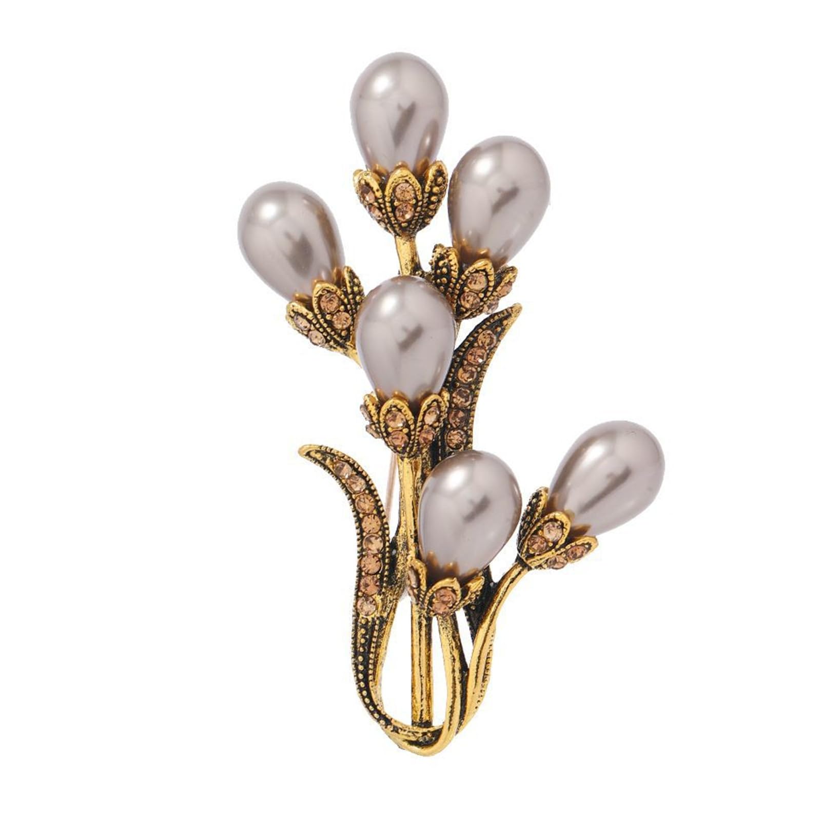 Broche vintage de narciso champán – Pin de ramo de perlas refinadas para accesorios de abrigo de moda