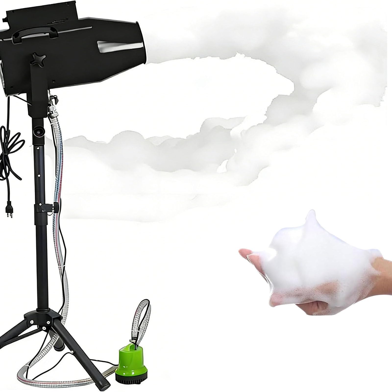 Macchina della Schiuma per Feste 1000W, Cannone Sparaschiuma Portatile con Treppiede Regolabile, Produzione 20m³/Min, Copertura 80㎡, per Festa in Piscina, Giardino e Grigliate Estive