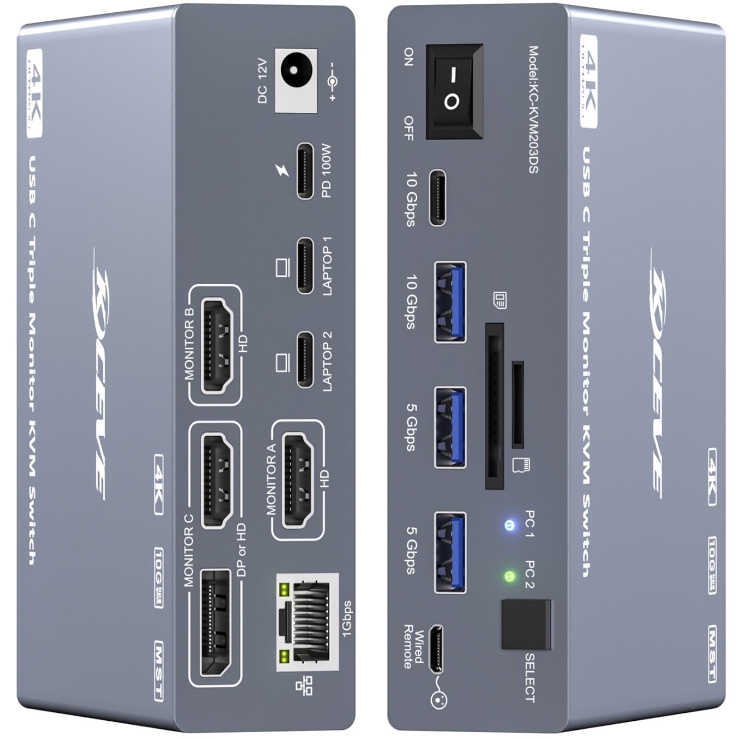 Photo 1 of ***FOR PARTS ONLY NON-FUNCTIONAL*** USB C KVM Switch 3 Monitors 2 Laptops 4K@60Hz, Displaylink USB C Docking Station 3 Monitor KVM for Windows Mac M1 M2 M3 M4, Extended Triple Displays,PD 100W,USB 3.0,USB 3.2,SD/TF,1G Ethernet
