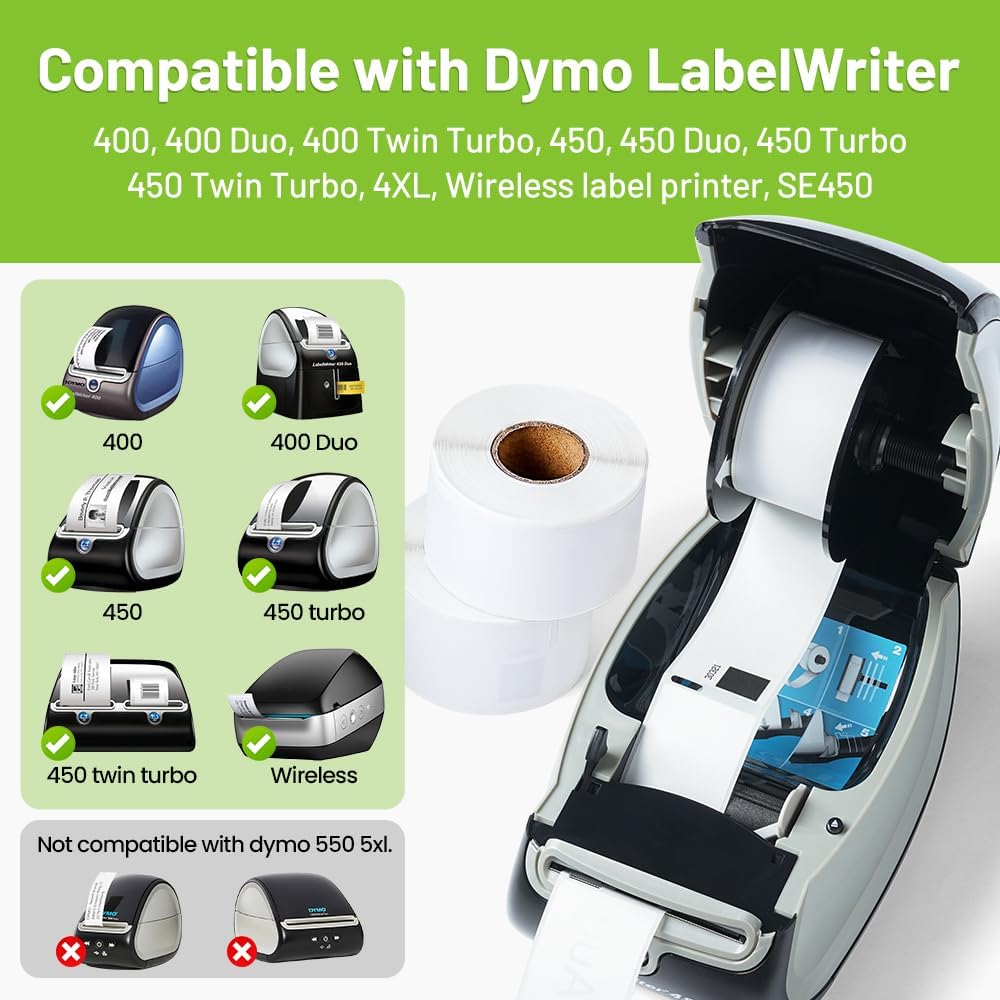 12 Rolls Compatible with Dymo 30321 (1-4/10" x 3-1/2") Address Label Refills for LabelWriter 400 450 Duo Twin Turbo 4XL Printer (36 x 89 mm, 260/Roll)