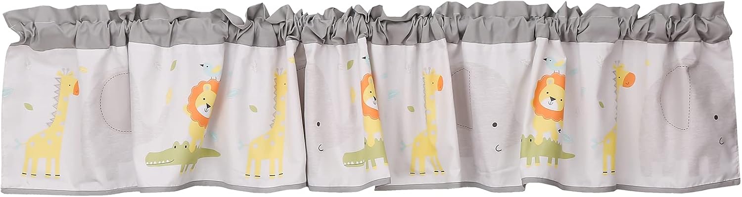 5 PCs Forest Animal Nursery Crib Bedding Set Quilt, Fitted Sheet, Skirt, Window Valance, Diaper Storage Baby Wild Animal Themed Cot Bedding Set