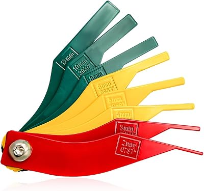 Brake Lining Thickness Gauge, 8 Piece Color Coded Brake Pad Measuring Tool Feeler, Stamped SAE & Metric Disc Drum Brake Lining Gauge Measuring Ruler, Car Accessories