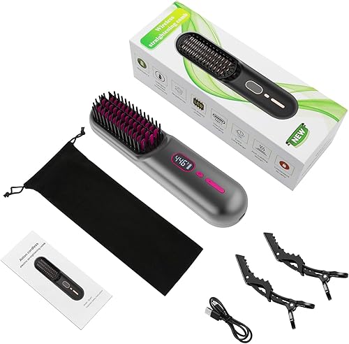 Miniatura 7 de iTayga - Cepillo alisador de pelo inalámbrico, cepillo alisador de pelo portátil mejorado para mujeres con tamaño de viaje, peine recto inalámbrico
