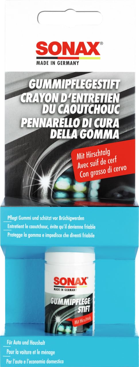 SONAX GummiPflegeStift mit Hirschtalg (18 g) pflegt, schützt vor brüchig werden und festkleben von Gummidichtungen an Türen, Scheiben, Kofferraumdeckeln| Art-Nr. 04990000