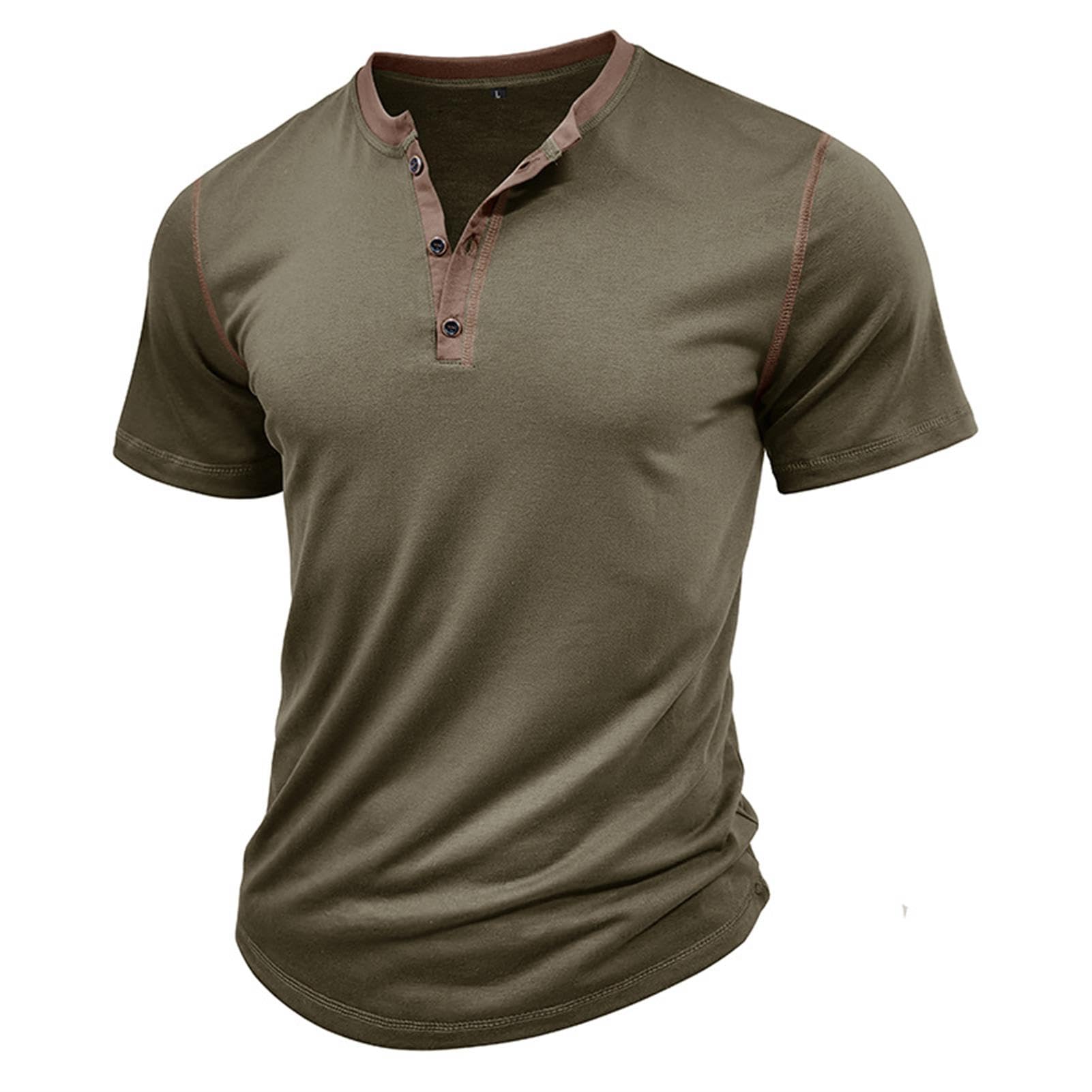 hixswnu 2024 Sommer Männer Kurzarm Henley Shirt Casual Rundhals Farbblock T-Shirt Tops mit Knopf