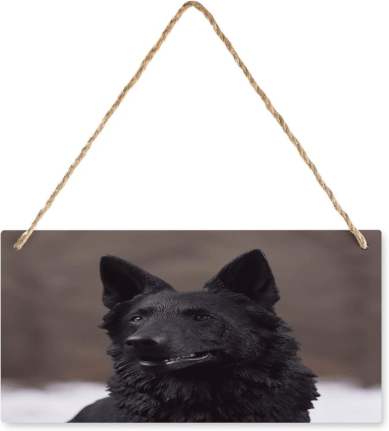 Black German Shepherd Hanging Wood Sign Wooden Slices Banners with Ropes Personalized Rectangle Decorative Wooden Plaque Sign Wall Art for Garden Yard Home Farmhouse 9.8"x4.9"