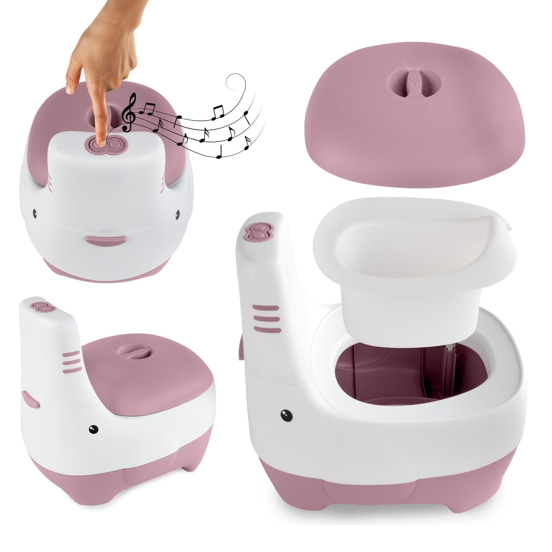 KIDWELL® Baby Töpfchen - Toilettensitz Kinder - Kidwell FINO Töpfchen für Kinder mit Musik & Spülgeräusch – Kindertoilette mit Herausnehmbarem Einsatz & Deckel – BPA-Frei ab 18 Monaten (Rosa)