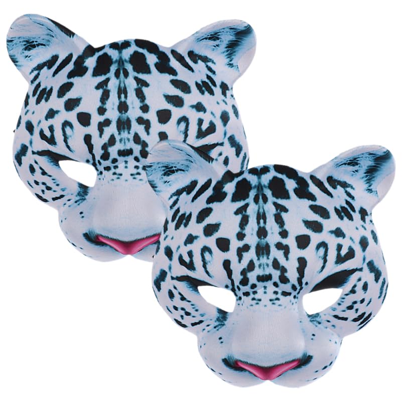 TOVINANNA 2Pcs Snow Leopard Mask 20x18cm EVA Foam Half Face Animal Prop