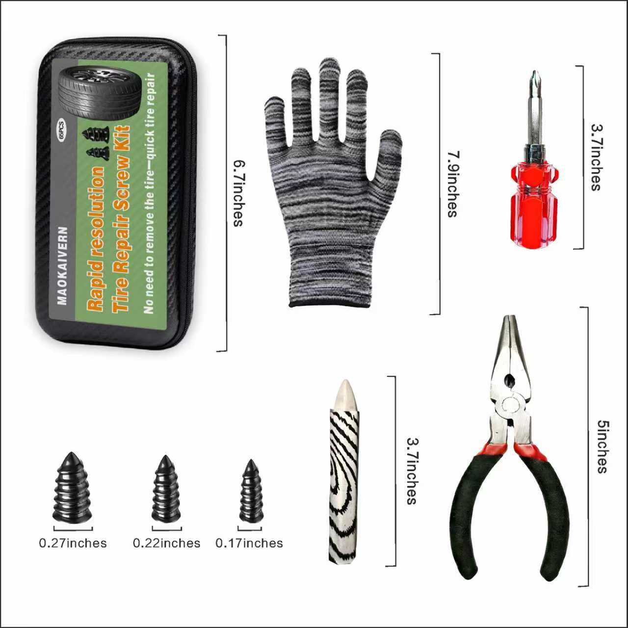 Kit di 65 tappi per pneumatici a vite, facili da usare per tutti i conducenti, viti di riparazione di emergenza per pneumatici per riparazione temporanea di forature su auto, camion, moto