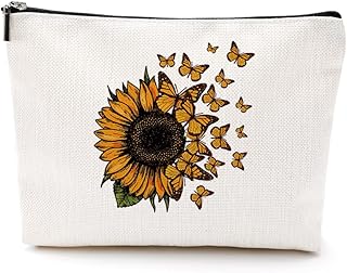 Sunflower Butterfly Decor Make Up Bag Cosmetic Travel Bag Sunflower Gifts for Women Romantic Gifts for Her Funny Gifts for Women Friends Her Mom Wife Bestie Anniversary Wedding Birthday Christmas