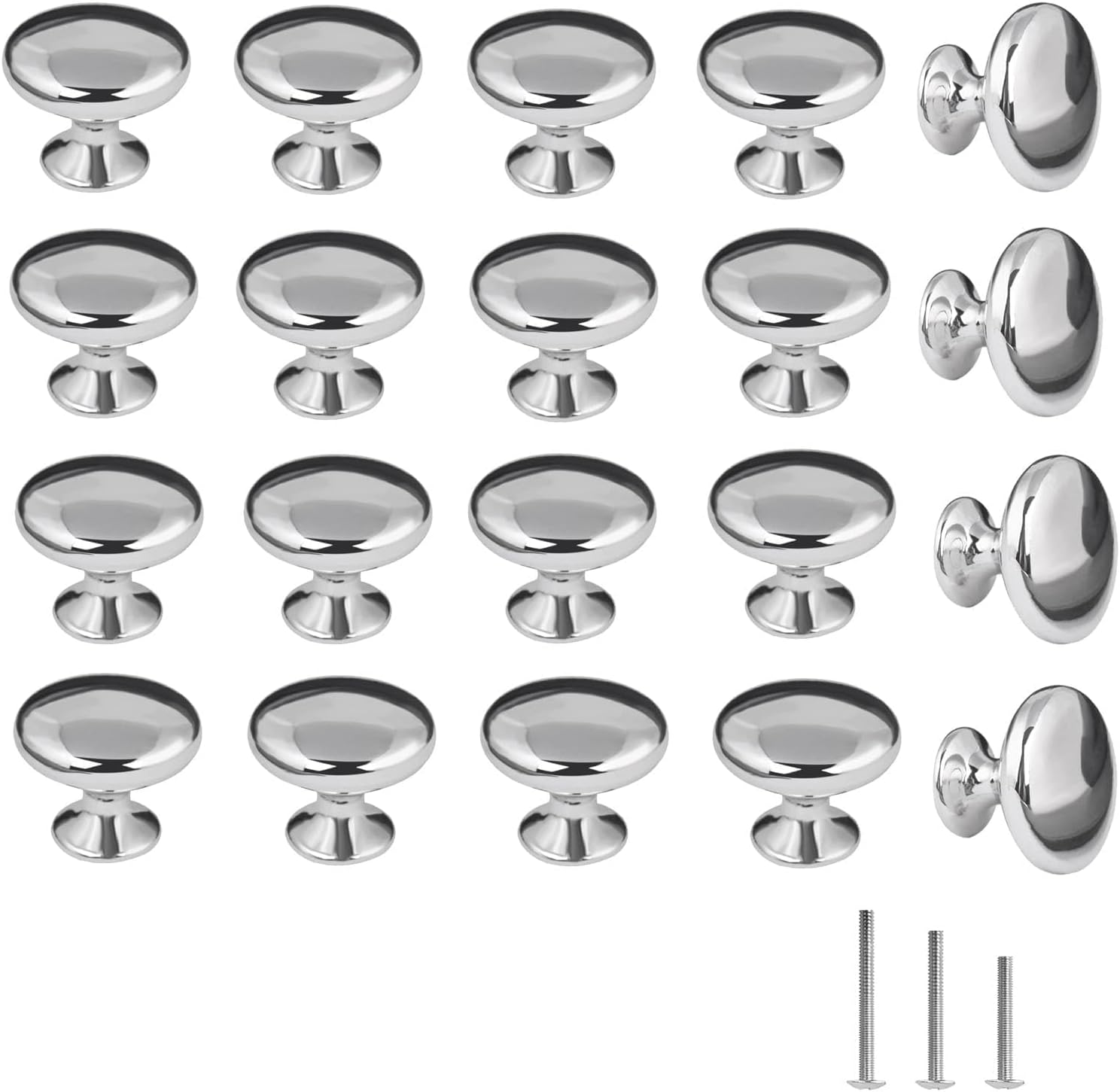 20x Silver Polished Chrome Cabinet Hardware Round Mushroom Door Pull Handle Knob 30mm for Cabinet Cupboard Wardrobe Drawer Bedroom Bathroom Racks Furniture ect.